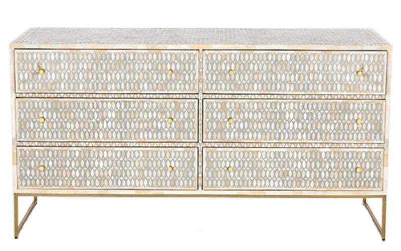 Bone Inlay 6 Drawer Chest Lattice Grey