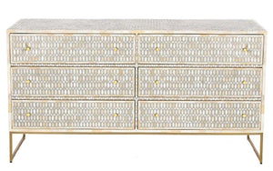 Bone Inlay 6 Drawer Chest Lattice Grey