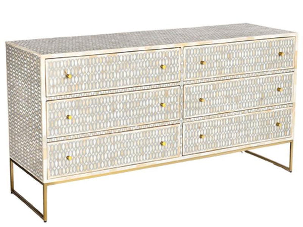 Bone Inlay 6 Drawer Chest Lattice Grey