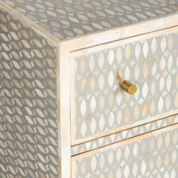 Bone Inlay 6 Drawer Chest Lattice Grey