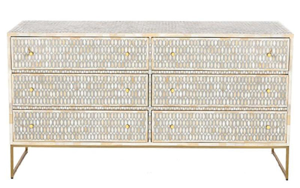 Bone Inlay 6 Drawer Chest Lattice Grey
