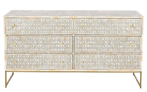 Bone Inlay 6 Drawer Chest Lattice Grey 1