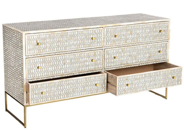Bone Inlay 6 Drawer Chest Lattice Grey