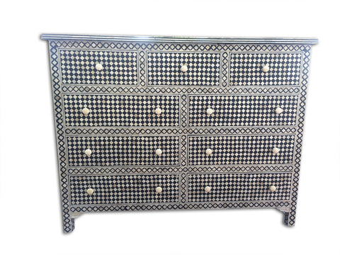 Black Bone Inlay 9 Drawer Checks Design Chest 1
