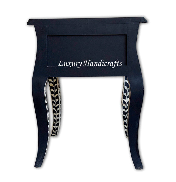 Bone Inlay Bedside 1 Drawer French Legs Floral Design Black