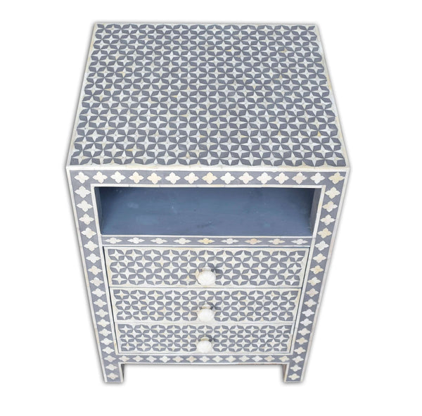 Bone Inlay Bedside Table In Star Design Grey
