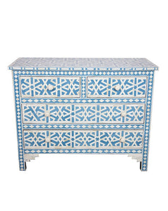 Blue Bone Inlay Chest Of 4 Drawer Star Geometrical Design