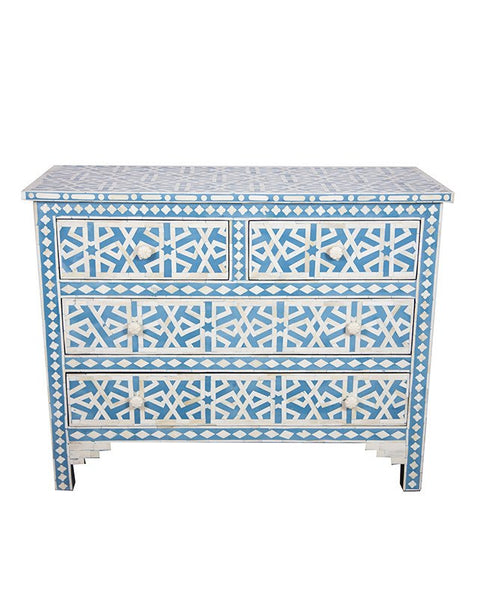 Blue Bone Inlay Chest Of 4 Drawer Star Geometrical Design 1