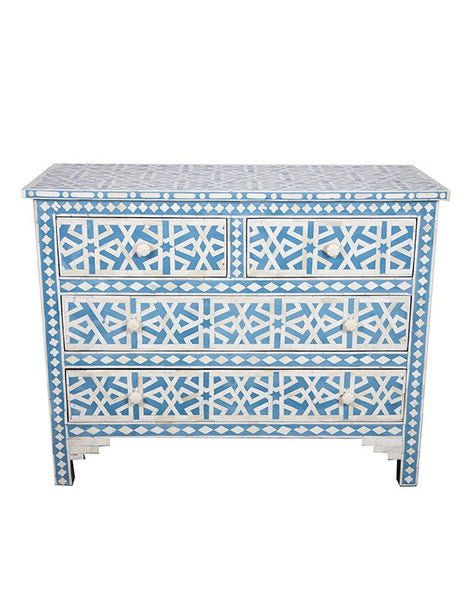 Blue Bone Inlay Chest Of 4 Drawer Star Geometrical Design