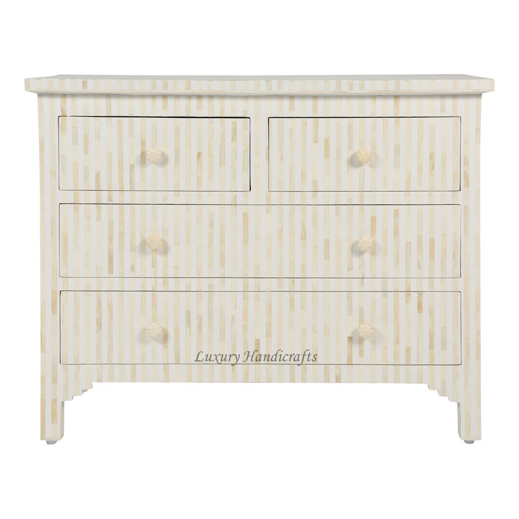Bone Inlay Chest Of 4 Drawer Stripe White 1