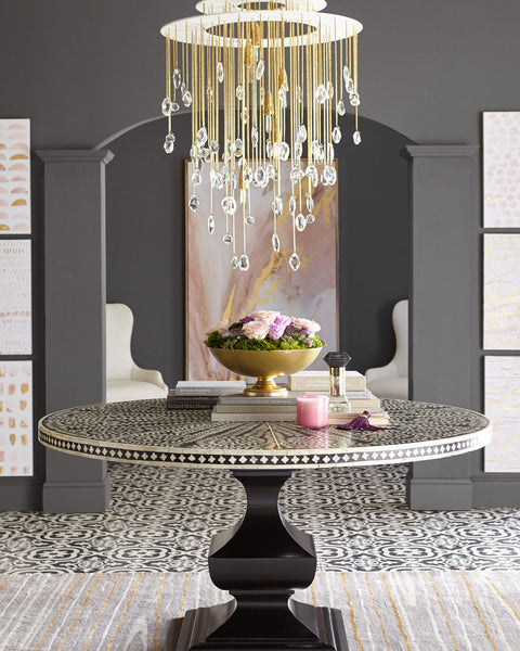 Bone Inlay Round Floral Dining Table Black