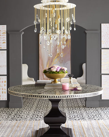 Bone Inlay Round Floral Dining Table Black