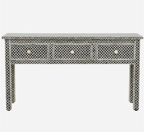 Black Bone Inlay Fishscale Console 3 Drawer 1