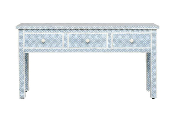 Ice Blue Bone Inlay Fishscale Console 3 Drawer