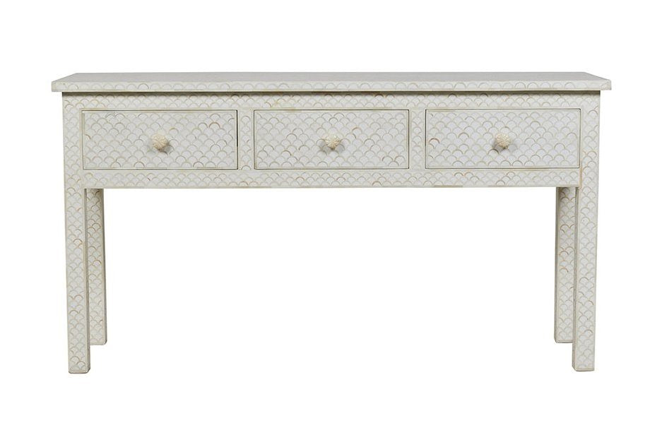 White Bone Inlay Fishscale Console 3 Drawer 1