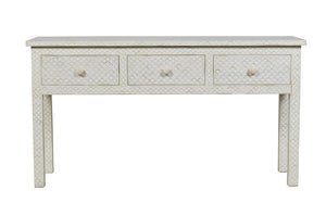 White Bone Inlay Fishscale Console 3 Drawer 1