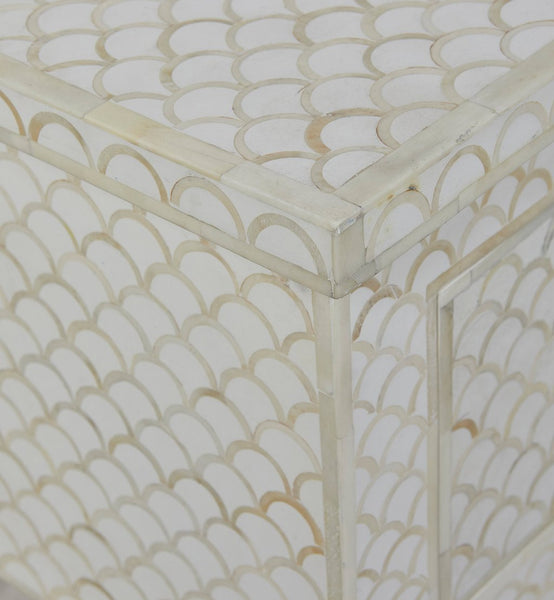 White Bone Inlay Fishscale Console 3 Drawer 4