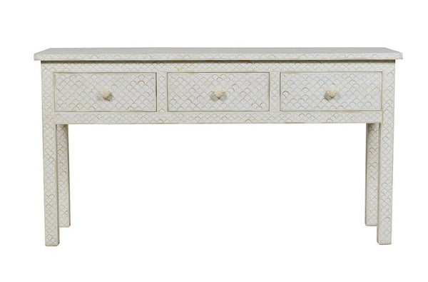 White Bone Inlay Fishscale Console 3 Drawer 1