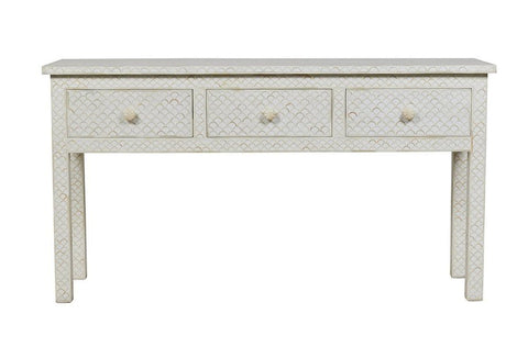 White Bone Inlay Fishscale Console 3 Drawer 1
