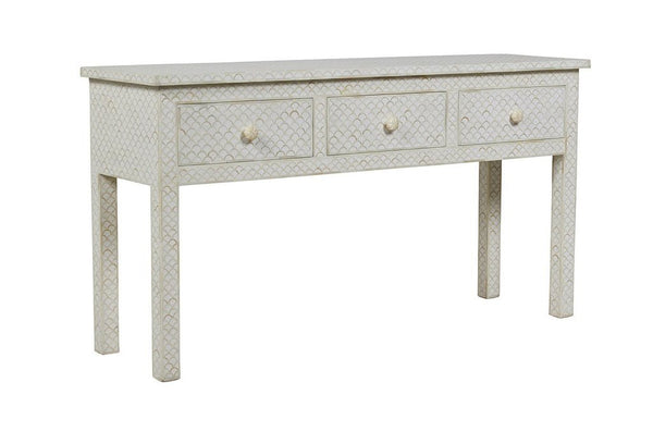White Bone Inlay Fishscale Console 3 Drawer 2