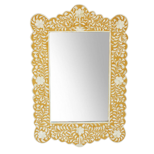 Bone Inlay Floral Scalloped Mirror Yellow