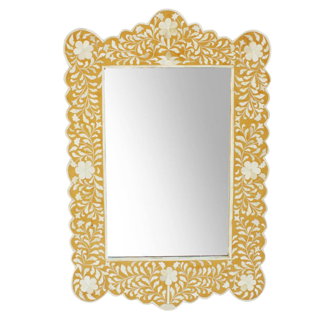 Bone Inlay Floral Scalloped Mirror Yellow 1