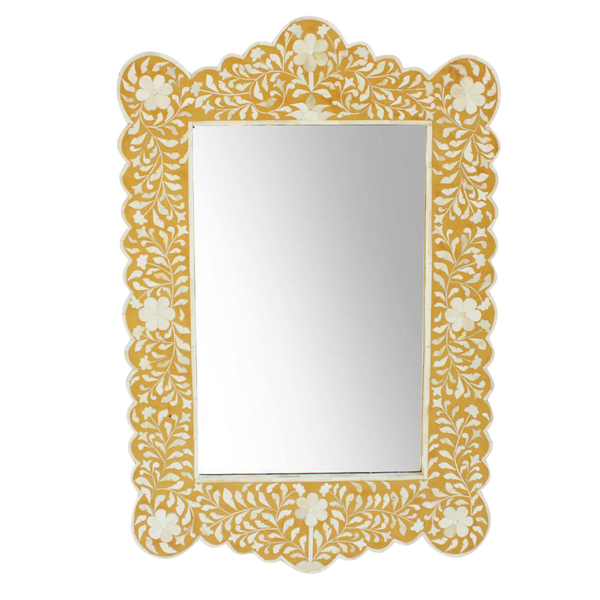 Bone Inlay Floral Scalloped Mirror Yellow