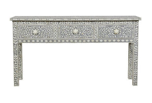 Bone Inlay Floral 3 Drawer Floral Console Edge Grey 1
