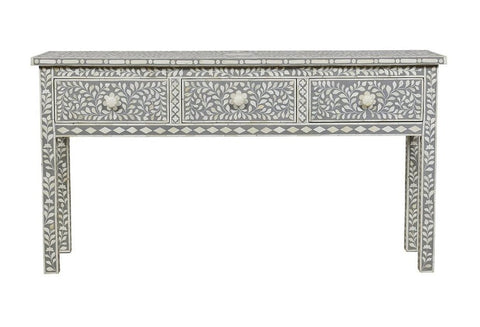 Bone Inlay Floral 3 Drawer Floral Console Edge Grey 1
