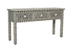 Bone Inlay Floral 3 Drawer Floral Console Edge Black 2