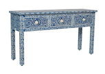 Bone Inlay Floral 3 Drawer Floral Console Edge Dark Blue 2