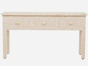 Bone Inlay Floral 3 Drawer Console Edge Blush Pink 1