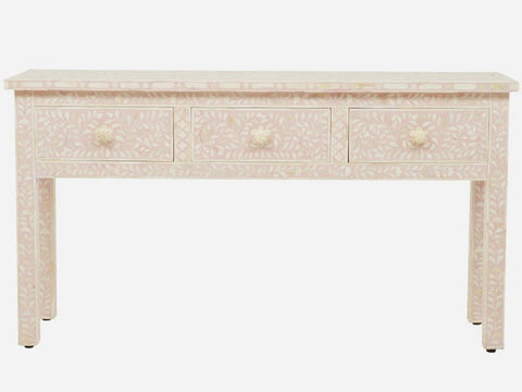 Bone Inlay Floral 3 Drawer Console Edge Blush Pink 1