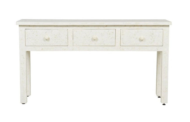 Bone Inlay Floral 3 Drawer Floral Console Edge White 1