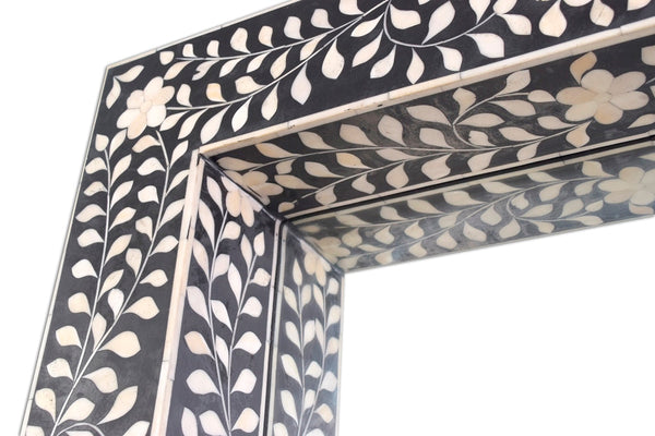 Black Bone Inlay Floral Floor Mirror