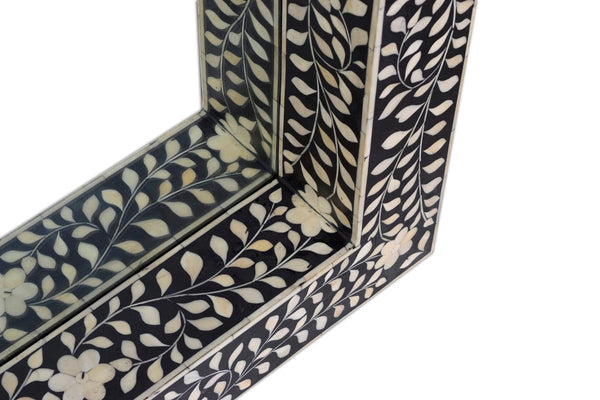 Black Bone Inlay Floral Floor Mirror