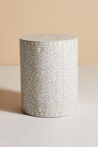 Bone Inlay Foliage Spiral Side Table Grey