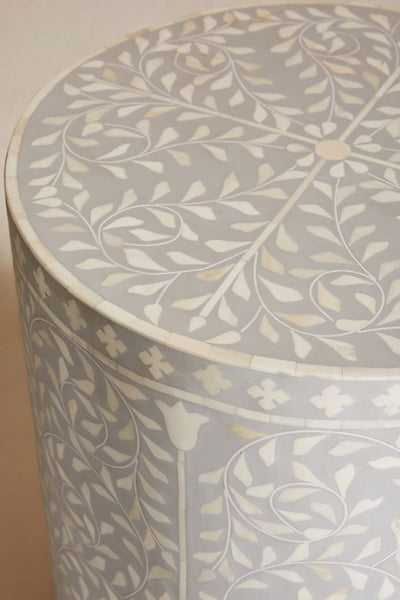 Bone Inlay Foliage Spiral Side Table Grey
