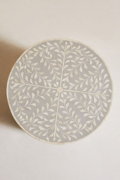 Bone Inlay Foliage Spiral Side Table Grey