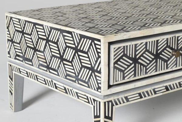 Bone Inlay Geometric Cubic Design Coffee Table in Black Color