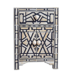 Bone Inlay Geometric Star 1 Drawer 2 Door Bedside Table Black 1