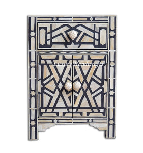 Bone Inlay Geometric Star 1 Drawer 2 Door Bedside Table Black