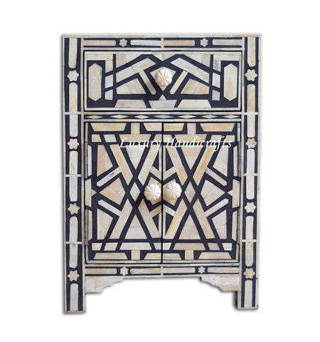 Bone Inlay Geometric Star 1 Drawer 2 Door Bedside Table Black 1