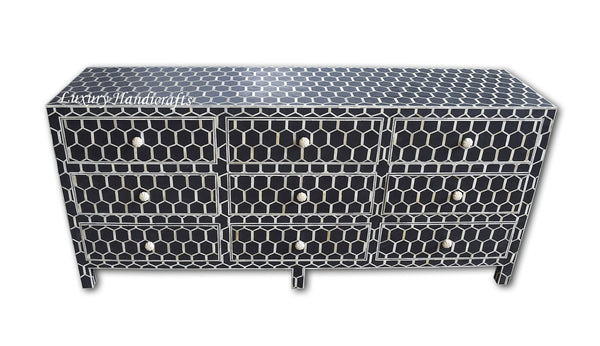 Bone Inlay 9 Drawer Chest Honeycomb Black