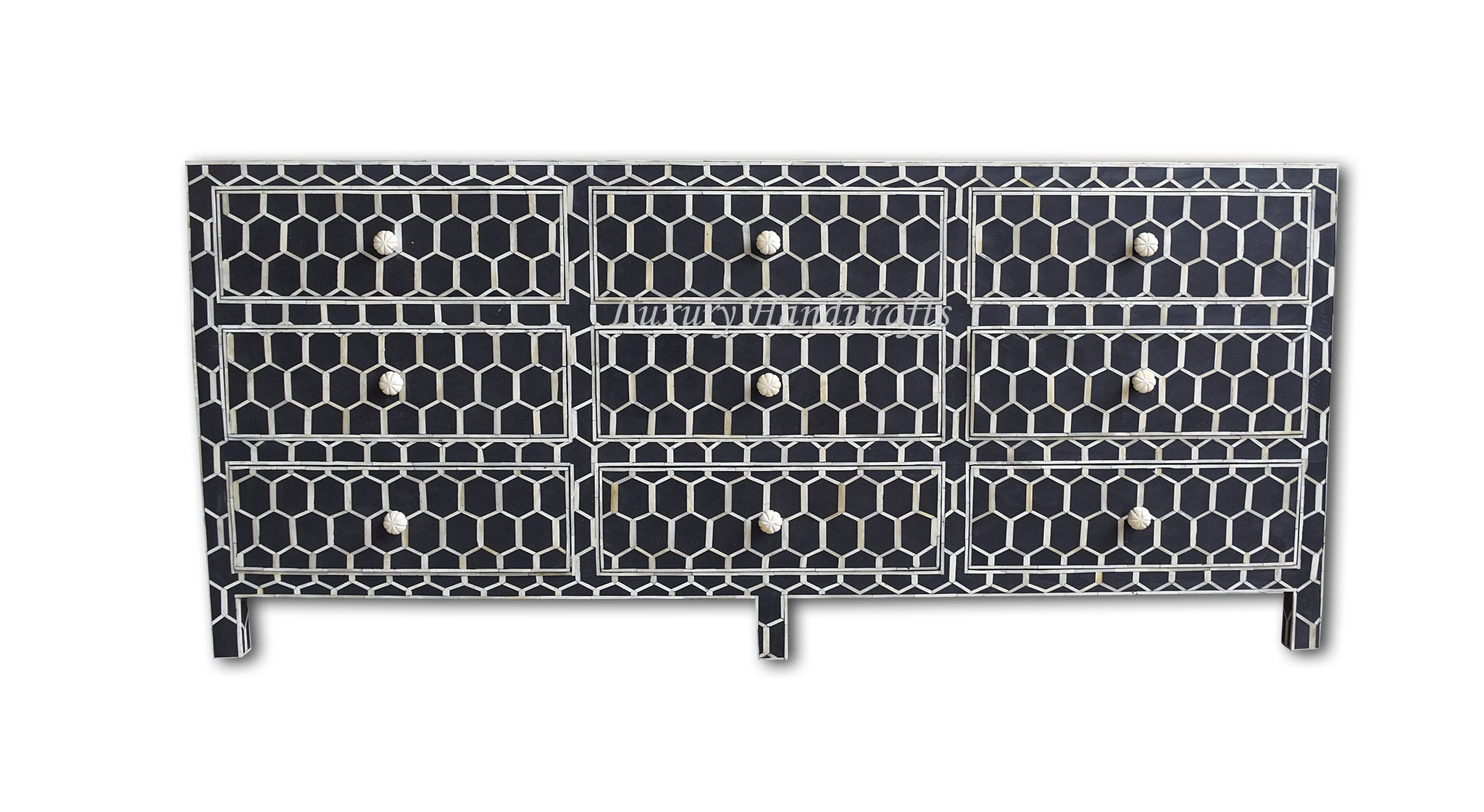 Bone Inlay 9 Drawer Chest Honeycomb Black