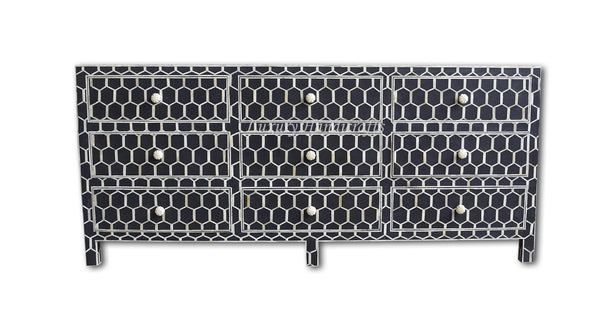 Bone Inlay 9 Drawer Chest Honeycomb Black