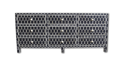 Bone Inlay 9 Drawer Chest Honeycomb Black 1