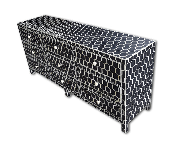 Bone Inlay 9 Drawer Chest Honeycomb Black