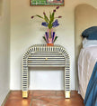 Luxury Bone Inlay Nightstand in Black & White with Smooth Waterfall Edge