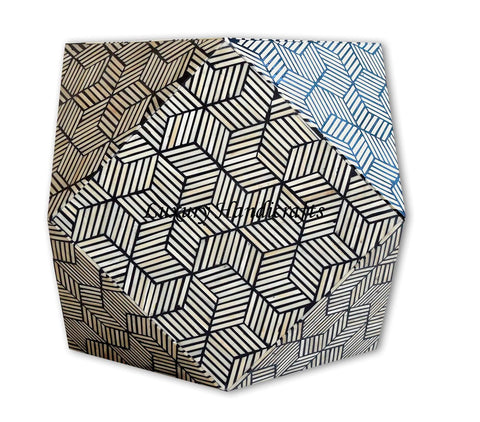 Bone Inlay Optical Octagonal Side Table Black